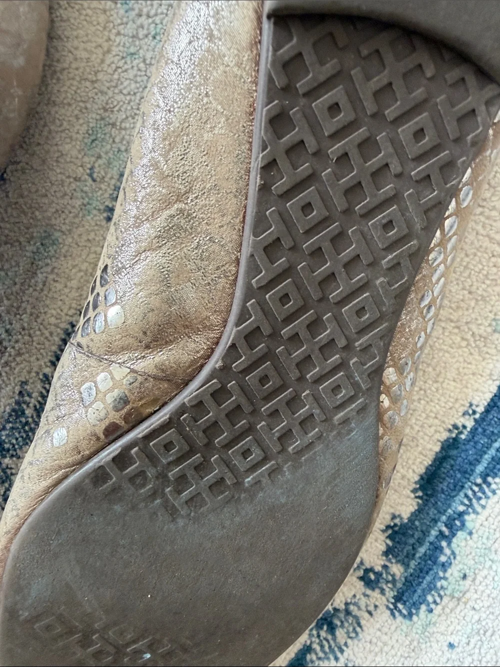 Tory Burch Metallic Taupe Logo Ballet Flats